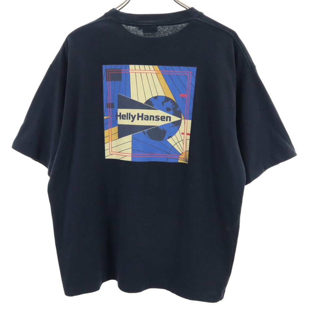 ヘリーハンセン バックプリント 半袖 Tシャツ M ネイビー系 HELLY HANSEN 胸ポケット メンズ
