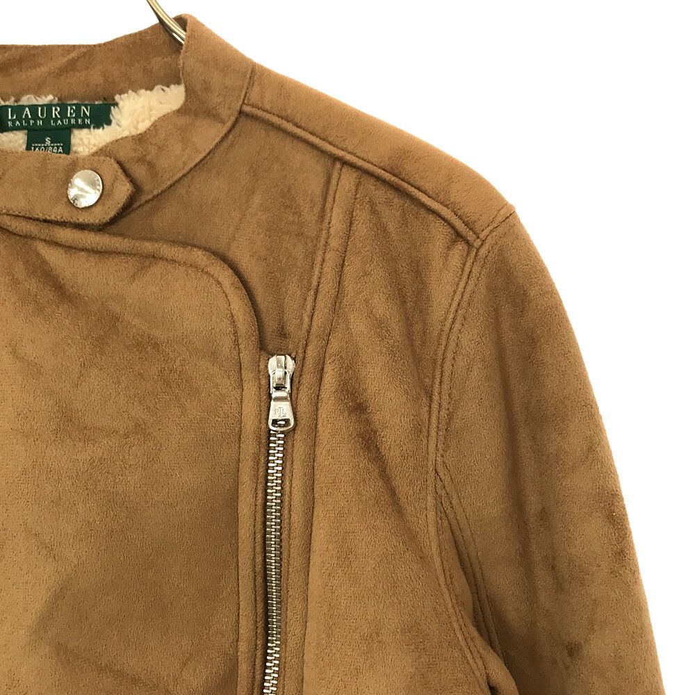 ラルフローレン 裏ボア フェイクスエード シングルライダースジャケット S ベージュ RALPH LAUREN レディース