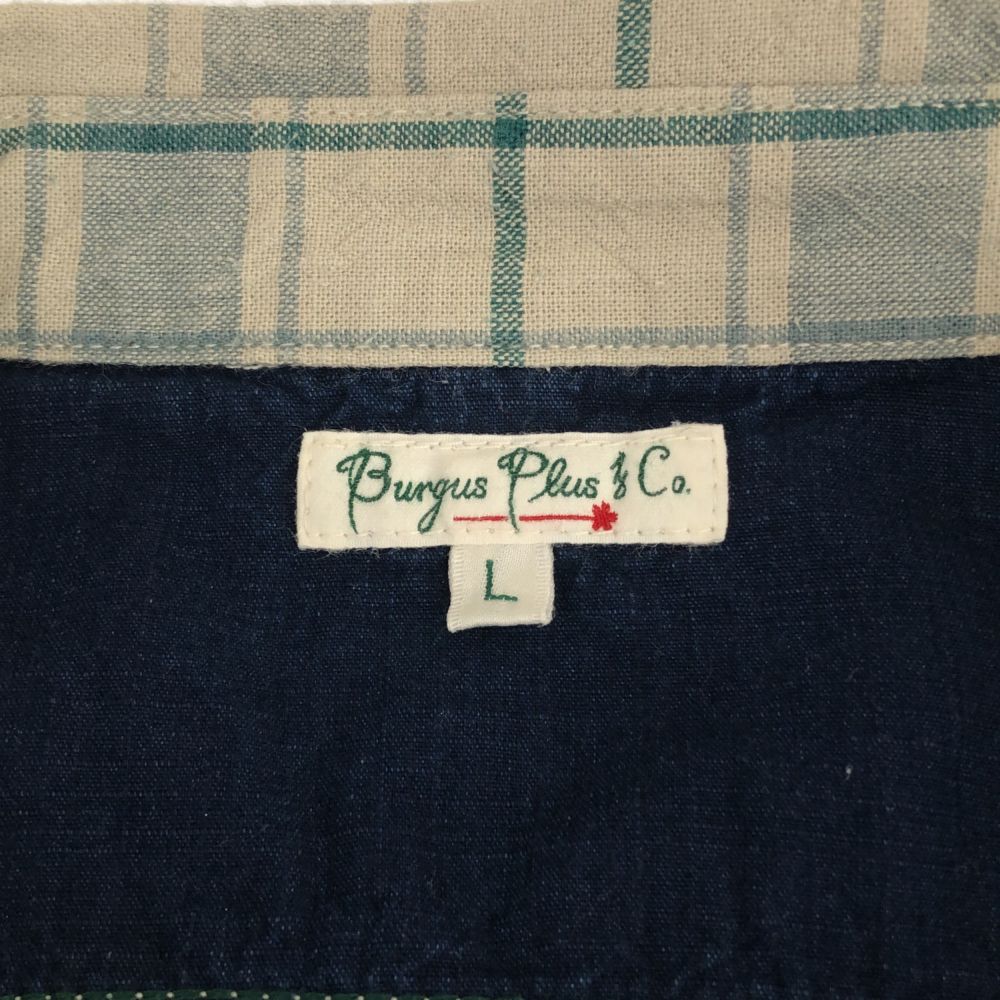 バーガスプラス 日本製 チェック 長袖 コットンシャツ L グレー系 BURGUS PLUS メンズ