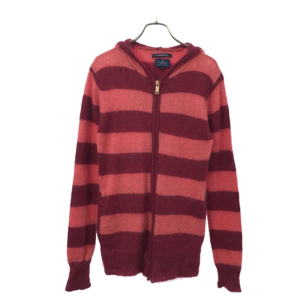 アールニューボールド モヘヤブレンド ボーダー 半袖 ニット ジップパーカー L レッド系 R.NEWBOLD レディース