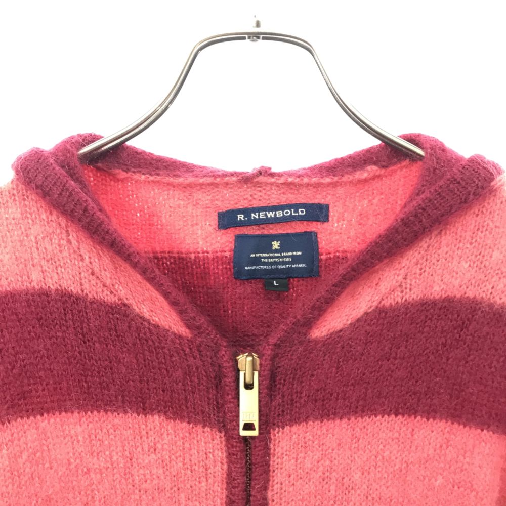 アールニューボールド モヘヤブレンド ボーダー 半袖 ニット ジップパーカー L レッド系 R.NEWBOLD レディース