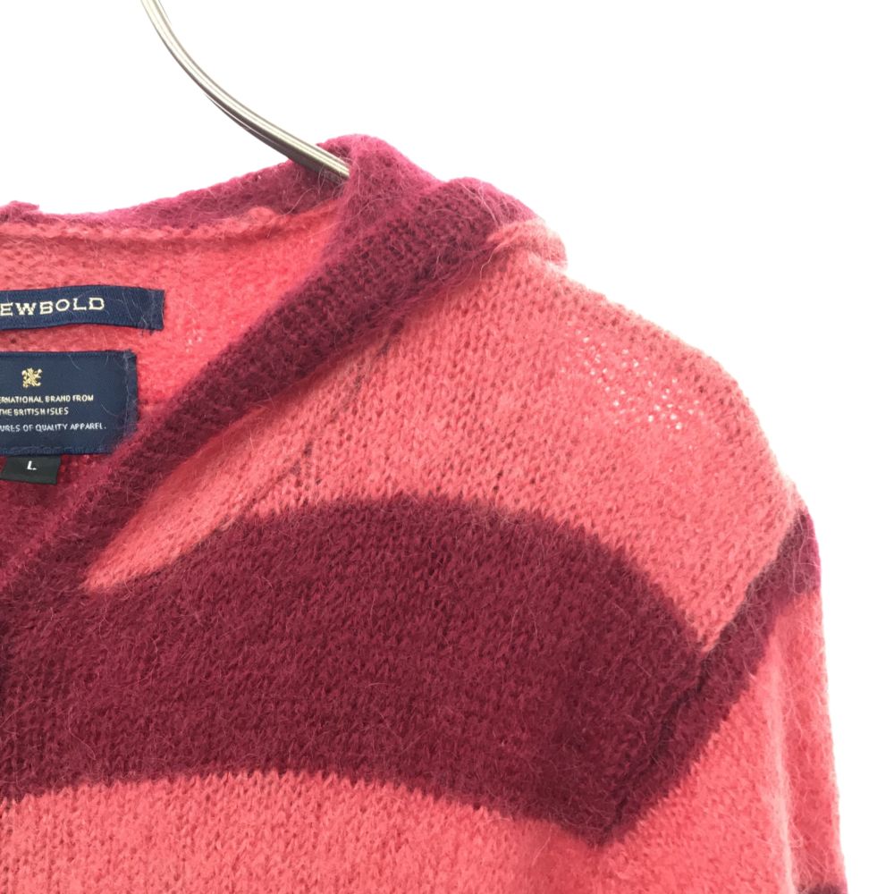 アールニューボールド モヘヤブレンド ボーダー 半袖 ニット ジップパーカー L レッド系 R.NEWBOLD レディース