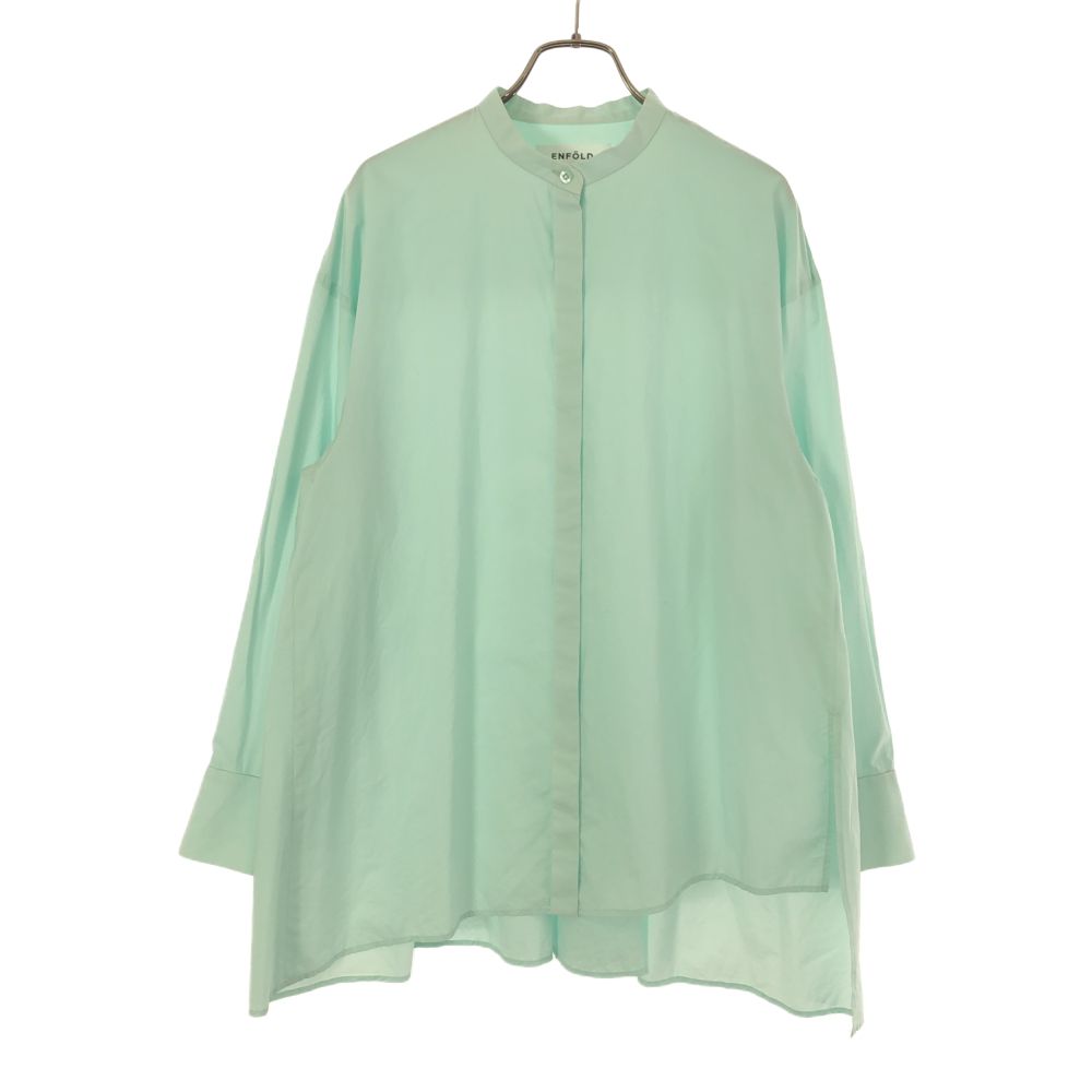 ENFOLD エンフォルド 日本製 長袖 バンドカラー シャツ 38 グリーン系 レディース