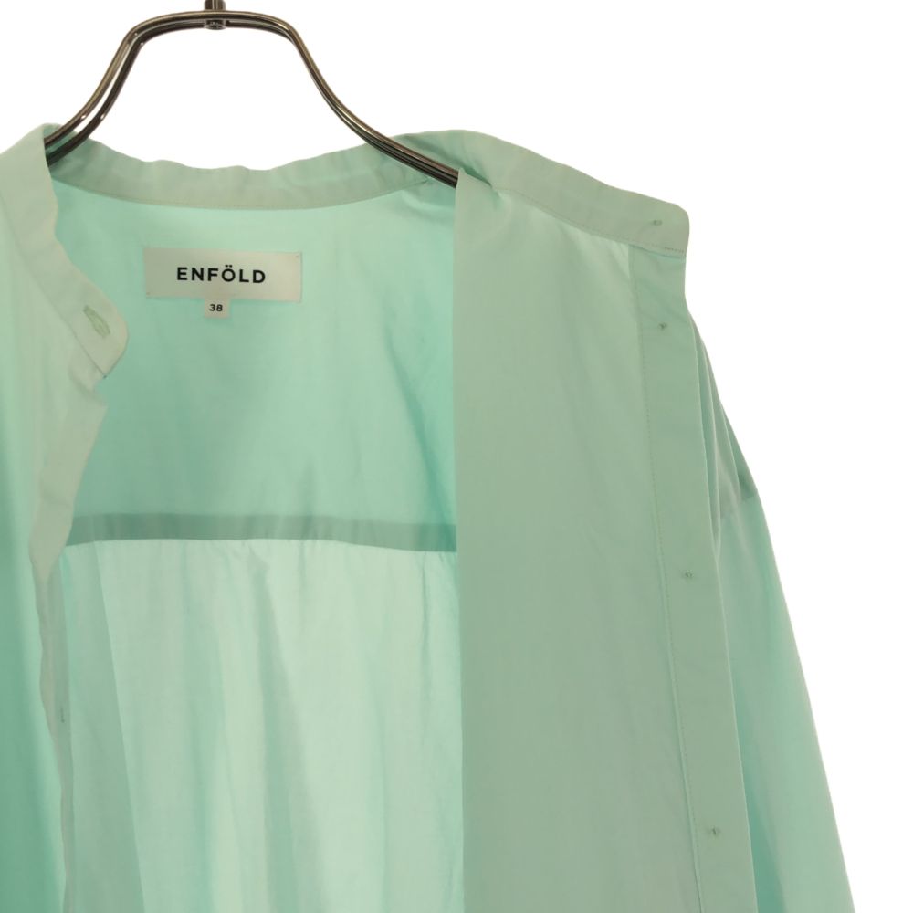 ENFOLD エンフォルド 日本製 長袖 バンドカラー シャツ 38 グリーン系 レディース