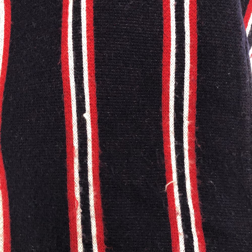 FRED PERRY フレッドペリー ストライプ 長袖 Vネック ニット ワンピース S ネイビー系 ワンポイント刺繍 レディース