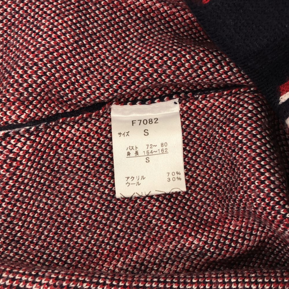 FRED PERRY フレッドペリー ストライプ 長袖 Vネック ニット ワンピース S ネイビー系 ワンポイント刺繍 レディース