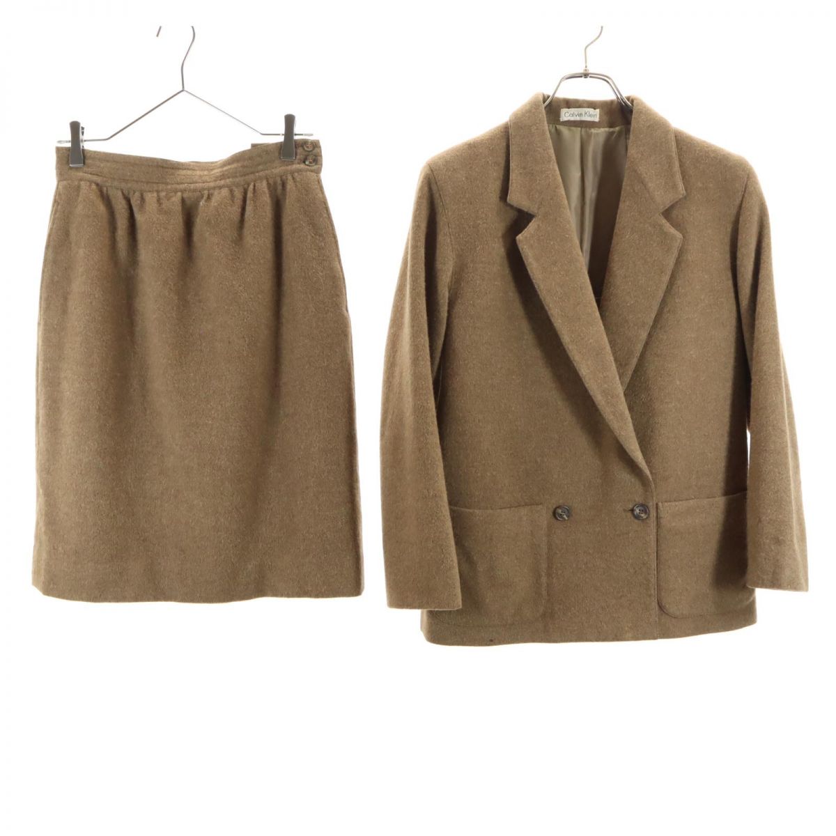 Calvin klein カルバンクライン ウールブレンド スカートスーツ 上下 セットアップ 11 ブラウン レディース