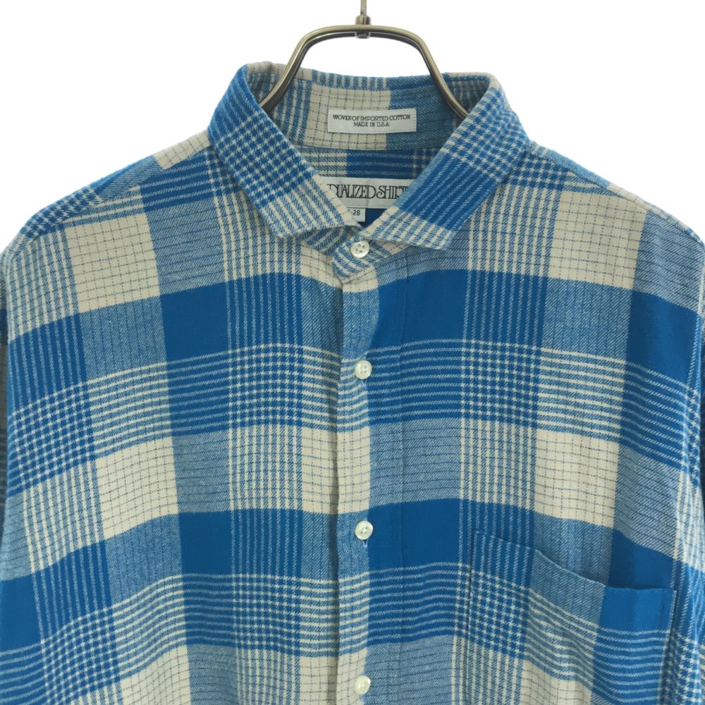 INDIVIDUALIZED SHIRTS インディビジュアライズドシャツ USA製 チェック 長袖 シャツワンピース 15-28 ホワイト×ブルー系 レディース
