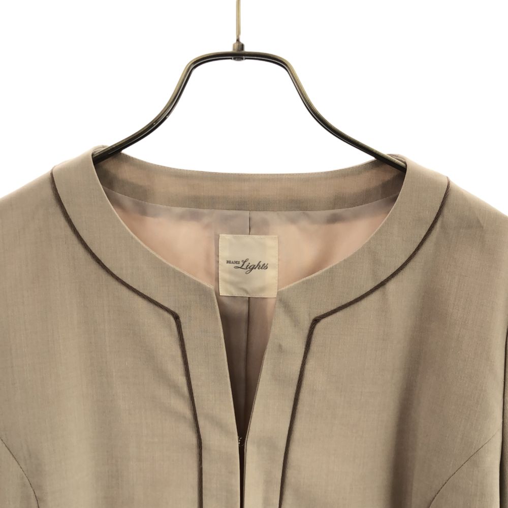 未使用 BEAMS LIGHTS ビームスライツ 日本製 ノーカラージャケット 40 ベージュ系 タグ付き レディース