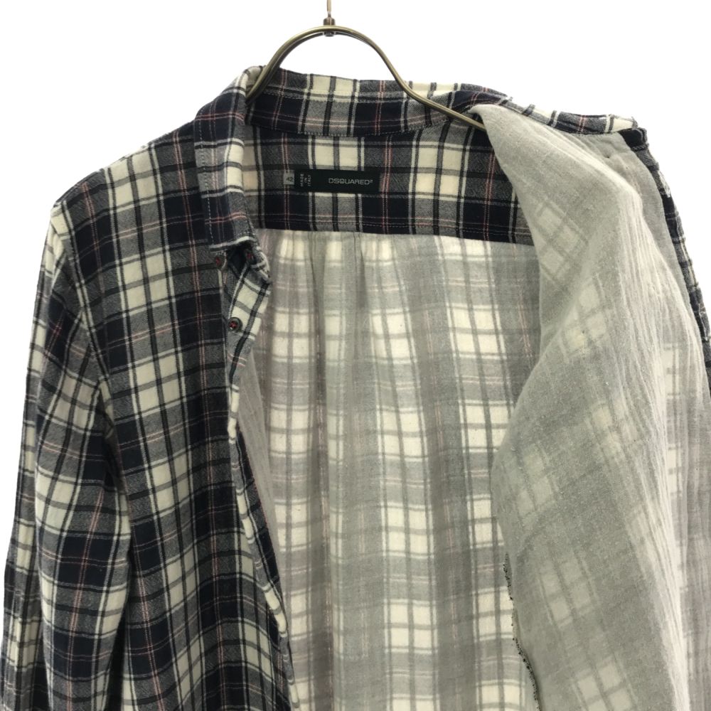 DSQUARED2 ディースクエアード イタリア製 チェック 長袖 ボタンダウンシャツ 42 ネイビー×ホワイト系 メンズ