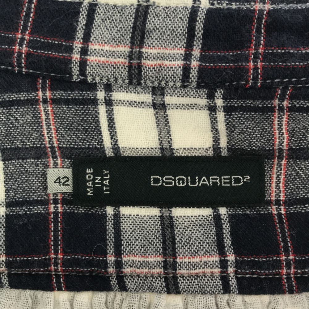 DSQUARED2 ディースクエアード イタリア製 チェック 長袖 ボタンダウンシャツ 42 ネイビー×ホワイト系 メンズ