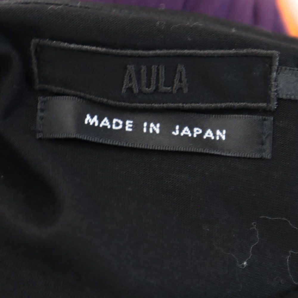 AULA アウラ 日本製 レース 長袖 オープンショルダー カットソー ブラック×パープル レディース