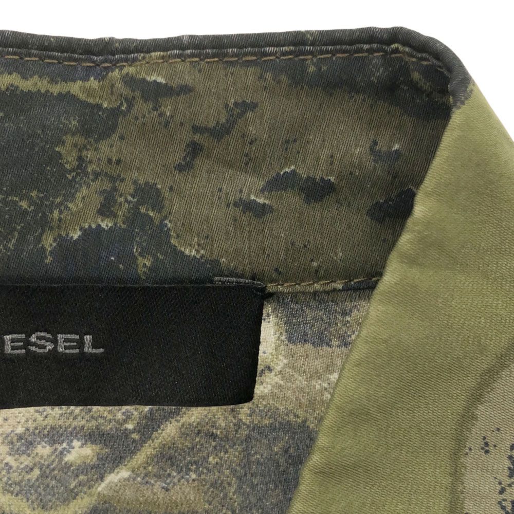 DIESEL ディーゼル 迷彩 長袖 アシンメトリー シャツ XS グリーン系 異素材 レディース