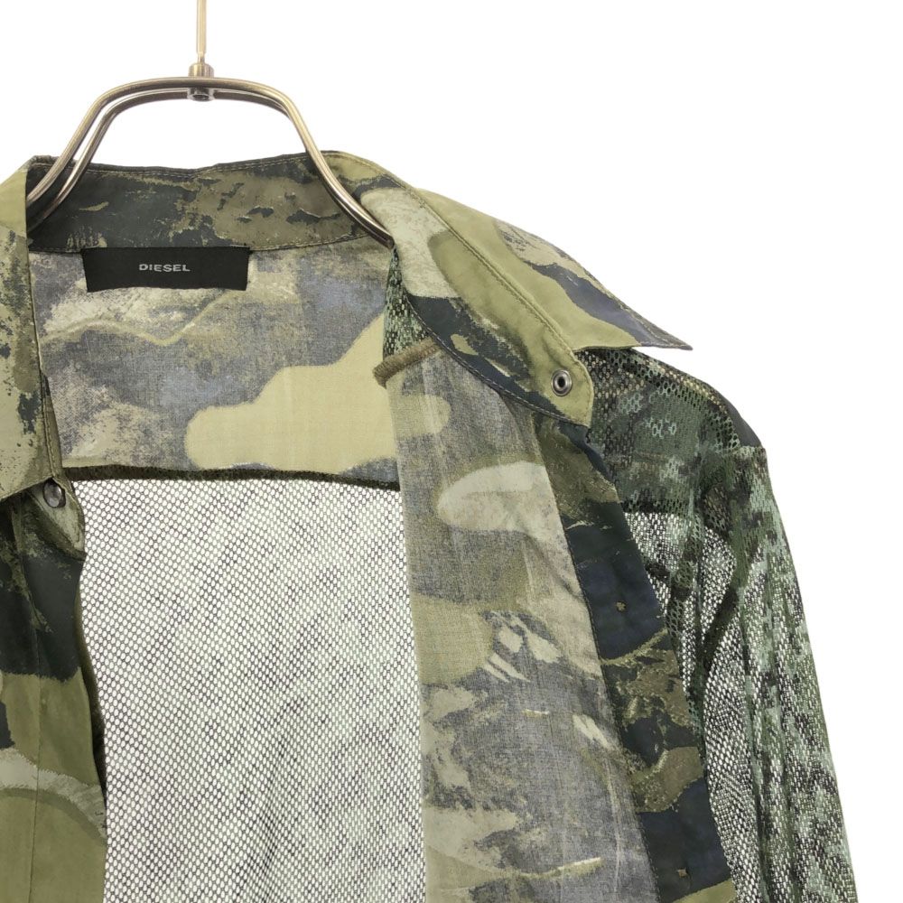 DIESEL ディーゼル 迷彩 長袖 アシンメトリー シャツ XS グリーン系 異素材 レディース