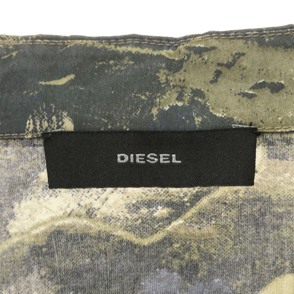 DIESEL ディーゼル 迷彩 長袖 アシンメトリー シャツ XS グリーン系 異素材 レディース