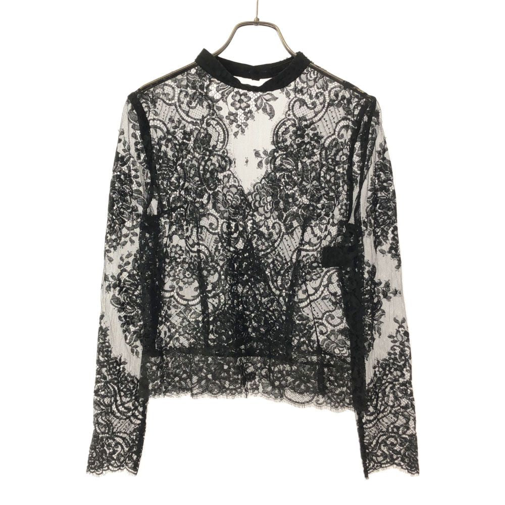 AULA アウラ 日本製 長袖 レース カットソー ブラック レディース