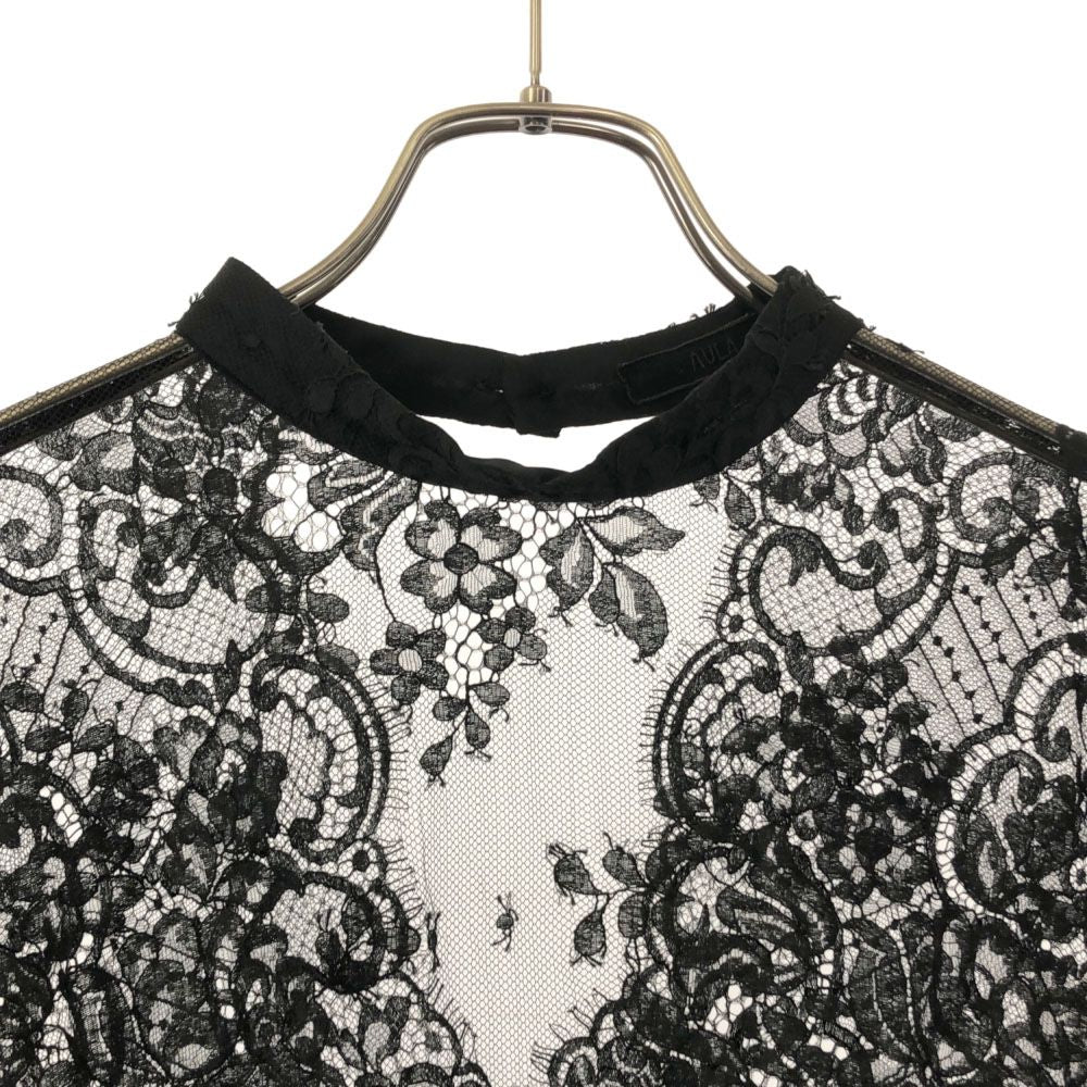 AULA アウラ 日本製 長袖 レース カットソー ブラック レディース