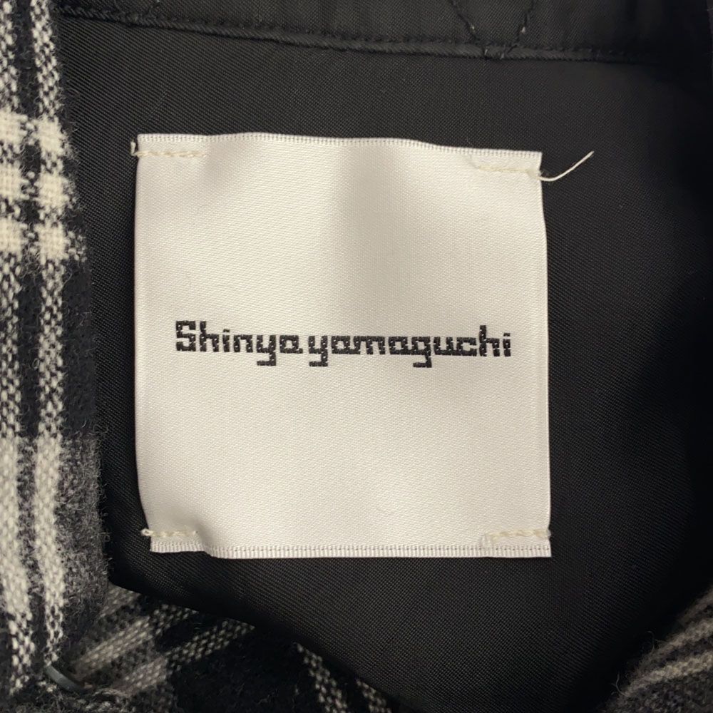 Shinya yamaguchi シンヤヤマグチ 日本製 ウールブレンド 長袖 チェックシャツ XS ブラック系 エルボーパッチ メンズ