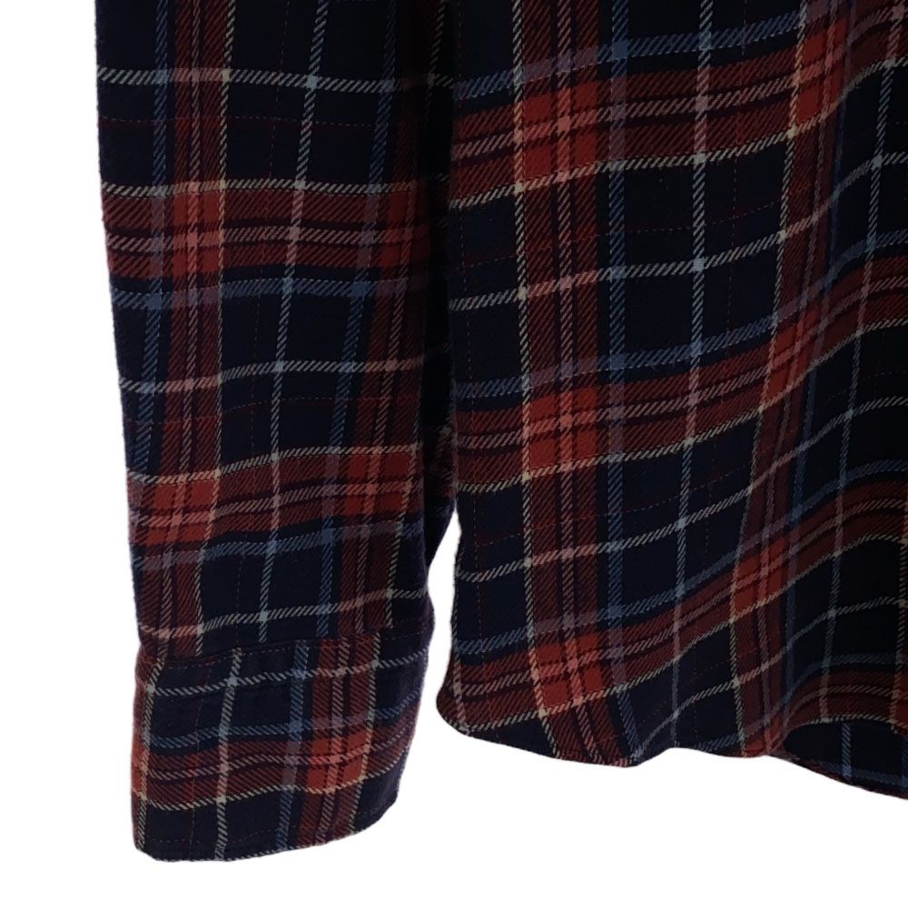 Finamore フィナモレ 英国製 長袖 チェックシャツ S レッド×ネイビー メンズ