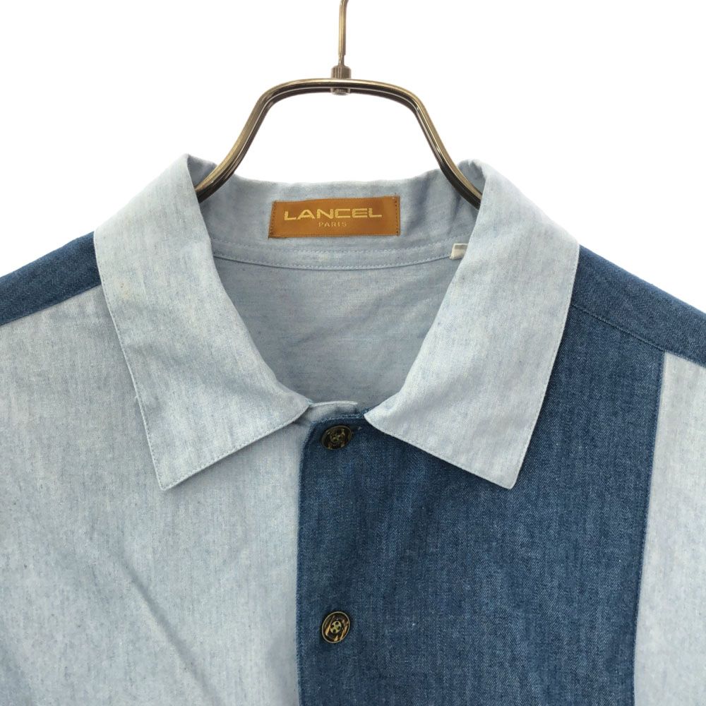 ランセル 日本製 ロゴ刺繍 長袖 デニムシャツ L ブルー LANCEL メンズ