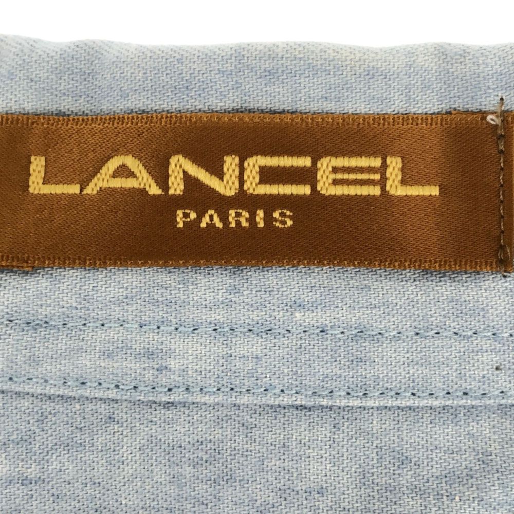ランセル 日本製 ロゴ刺繍 長袖 デニムシャツ L ブルー LANCEL メンズ