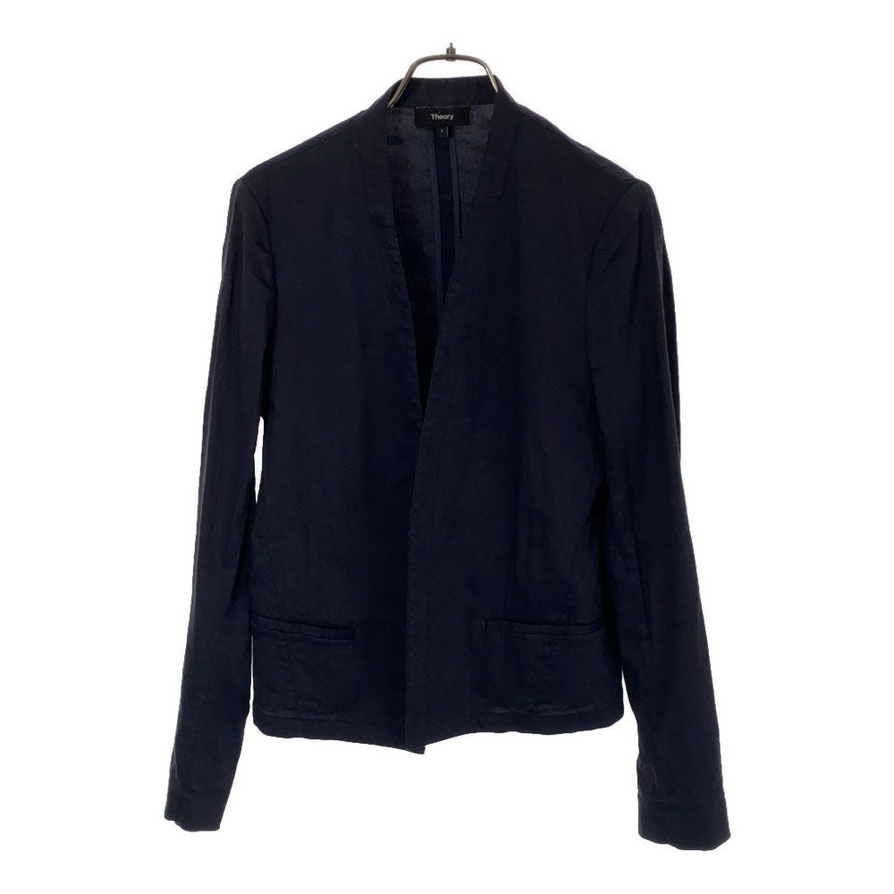 theory セオリー リネンブレンド 長袖 ノーカラージャケット 2 ネイビー レディース