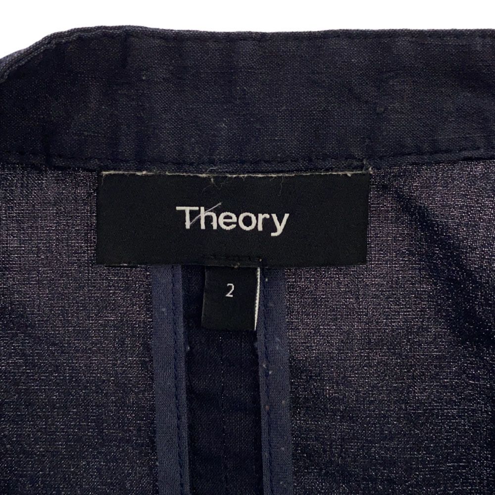 theory セオリー リネンブレンド 長袖 ノーカラージャケット 2 ネイビー レディース