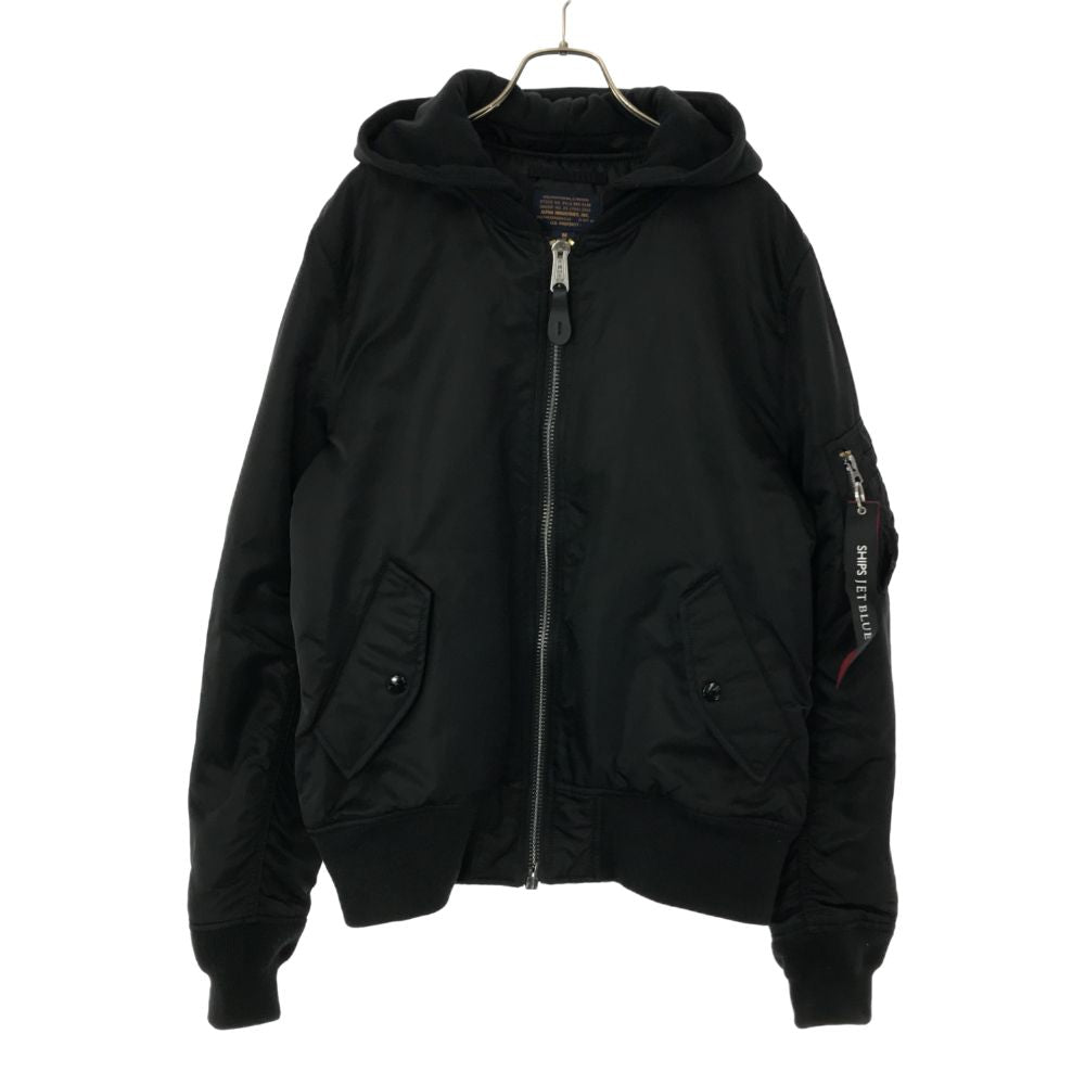 シップスジェットブルー アルファインダストリーズ 長袖 フード ナイロン フライトジャケット M ブラック SHIPS JET BLUE ALPHA INDUSTRIES メンズ