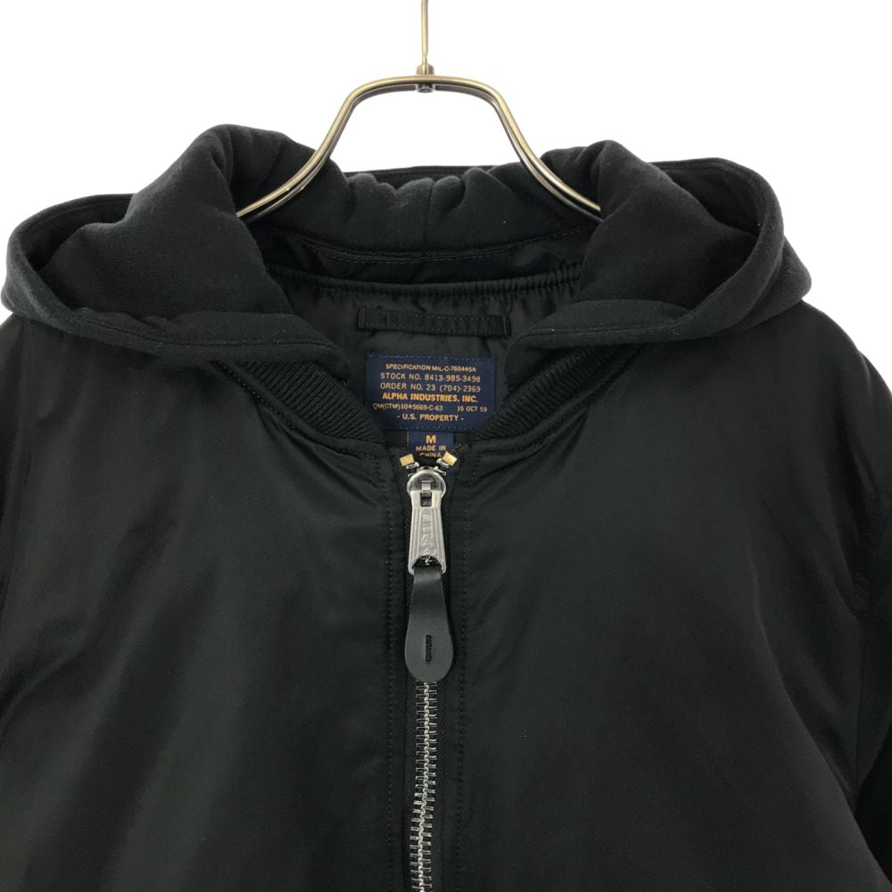 シップスジェットブルー アルファインダストリーズ 長袖 フード ナイロン フライトジャケット M ブラック SHIPS JET BLUE ALPHA INDUSTRIES メンズ