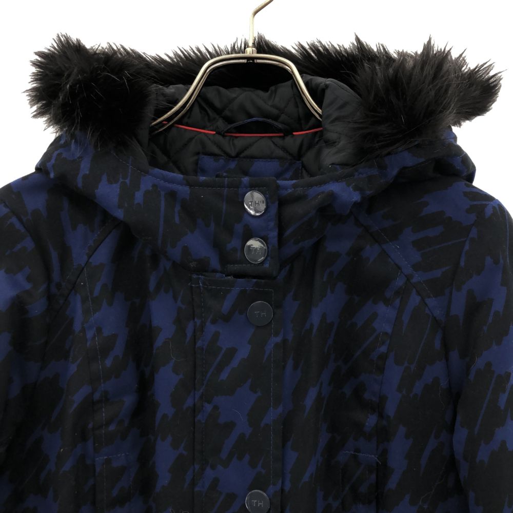 TOMMY HILFIGER トミーヒルフィガー 総柄 長袖 フェイクファー 中綿ジャケット S ブルー系 レディース