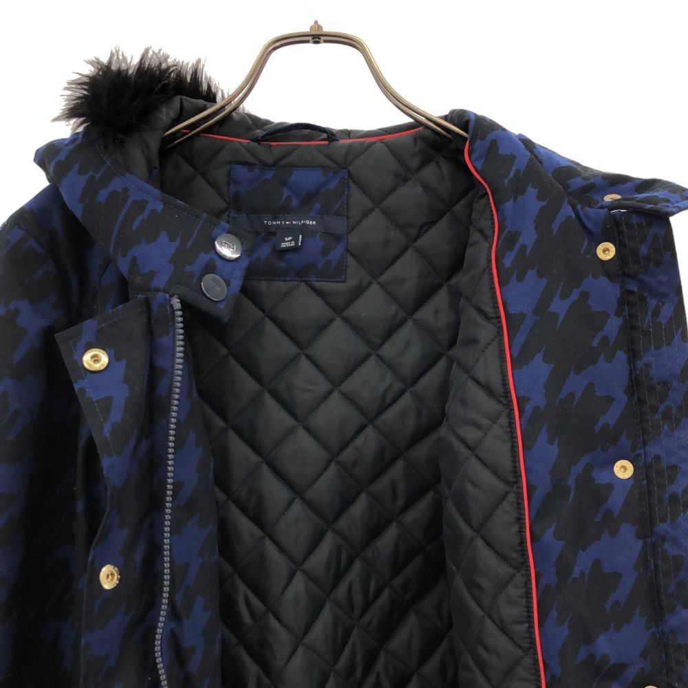 TOMMY HILFIGER トミーヒルフィガー 総柄 長袖 フェイクファー 中綿ジャケット S ブルー系 レディース