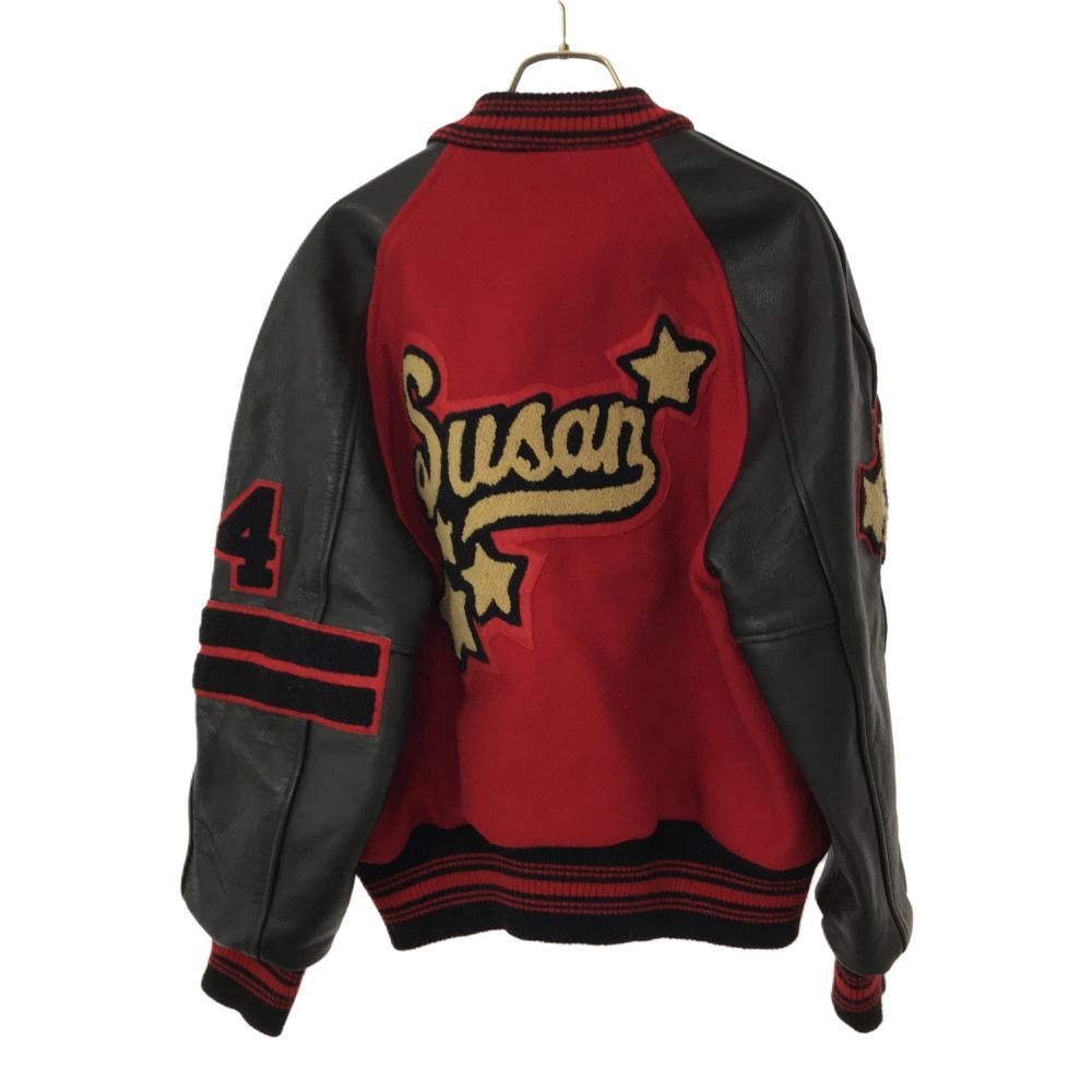 HOUSTON ヒューストン 袖レザー スタジャン S レッド ウールブレンド メンズ