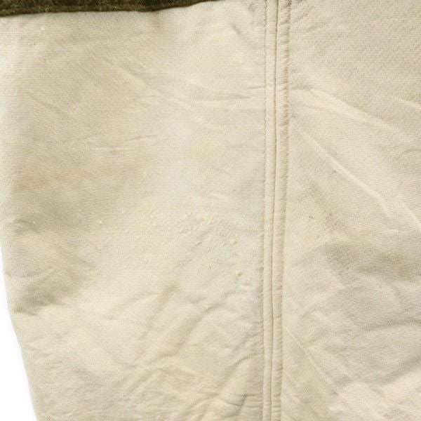 切替 ノーカラーコート アイボリー×カーキ 裏ボア レディース