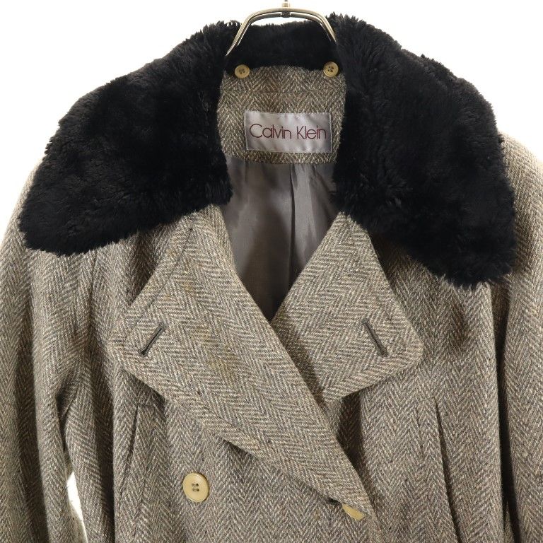 Calvin klein カルバンクライン ヘリンボーン シルクウールブレンド トレンチコート グレー系 レディース