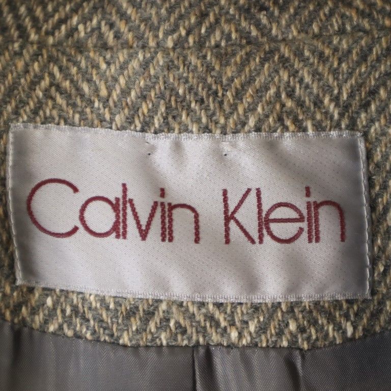 Calvin klein カルバンクライン ヘリンボーン シルクウールブレンド トレンチコート グレー系 レディース