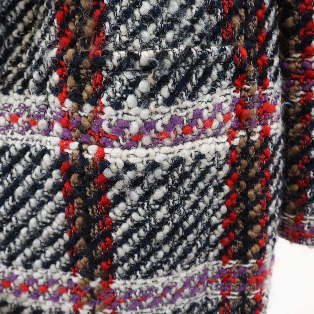 カルヴェン チェック柄 ファー襟 2way ウールコート 34 ブラック系 CARVEN レディース