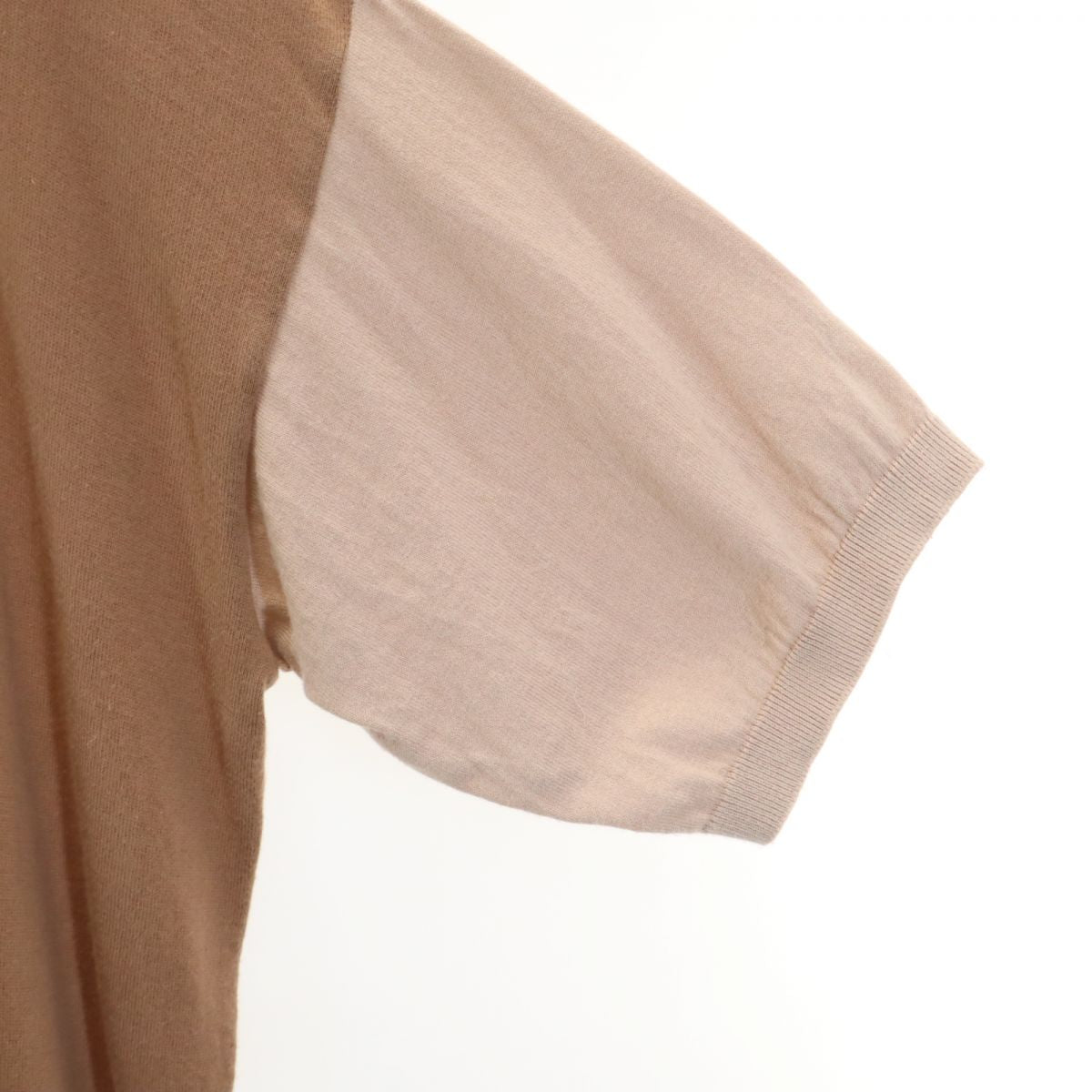 Dulcamara ドゥルカマラ 日本製 半袖 コットン ニット ワンピース ベージュ×ブラウン レディース