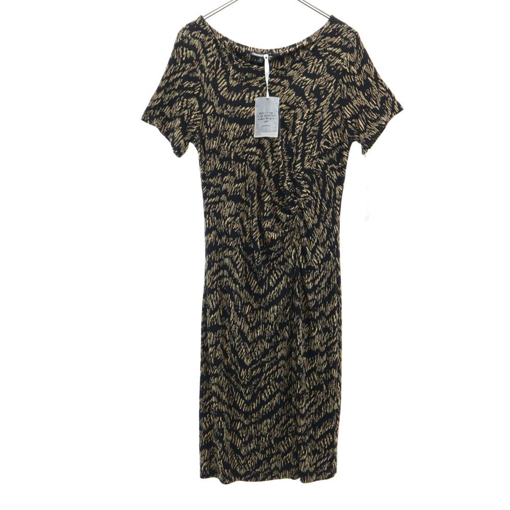 未使用 TRAMONTANA トラモンターナ 総柄 半袖 ロングワンピース L 黒系 ストレッチ レディース