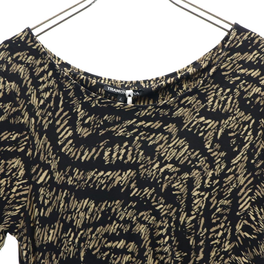 未使用 TRAMONTANA トラモンターナ 総柄 半袖 ロングワンピース L 黒系 ストレッチ レディース