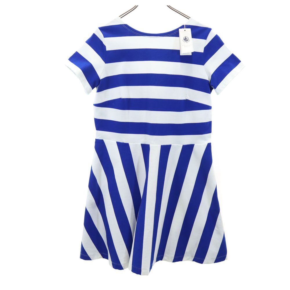 未使用 PETIT BATEAU プチバトー 総柄 半袖 ワンピース L ホワイト系 バックジップ タグ付き レディース