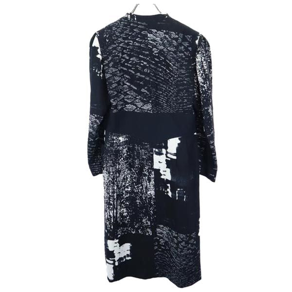 MODE SALON DE NOBUO NAKAMURA 総柄 長袖 ワンピース 11月13日 黒×白 リボン レディース