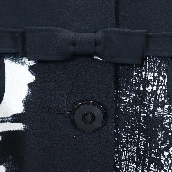 MODE SALON DE NOBUO NAKAMURA 総柄 長袖 ワンピース 11月13日 黒×白 リボン レディース