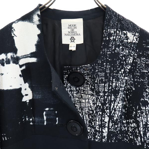 MODE SALON DE NOBUO NAKAMURA 総柄 長袖 ワンピース 11月13日 黒×白 リボン レディース