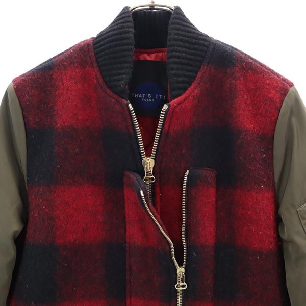THATS IT FOLKS ザッツイットフォークス イタリア製 中綿ジャケット XS 赤×黒×カーキ UNITED ARROWS レディース