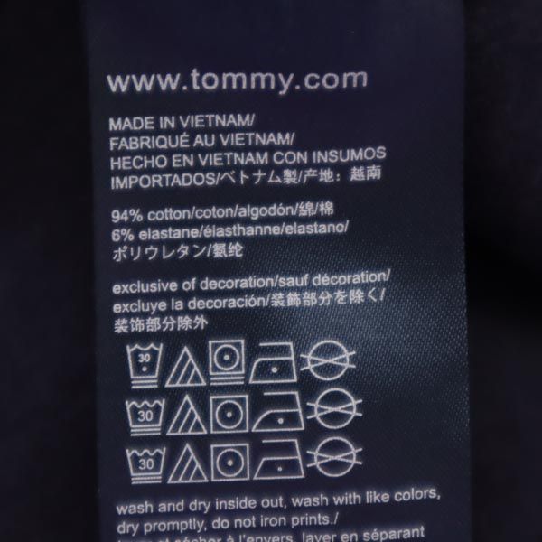 トミーヒルフィガー ロゴ刺繍 半袖 ハーフジップ ポロシャツ 膝丈ワンピース S ネイビー TOMMY HILFIGER 鹿の子 レディース