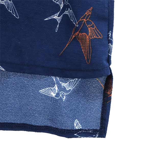 beHulaH べフラ 鳥柄 長袖 ワンピース S ブルー系 ロングシャツ レディース