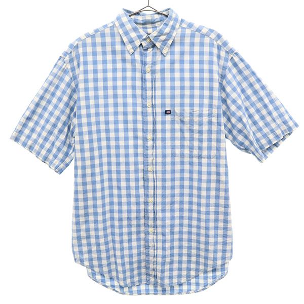 ラルフローレンジーンズ ギンガムチェック 半袖 ボタンダウンシャツ M ブルー×ホワイト RALPH LAUREN JEANS メンズ