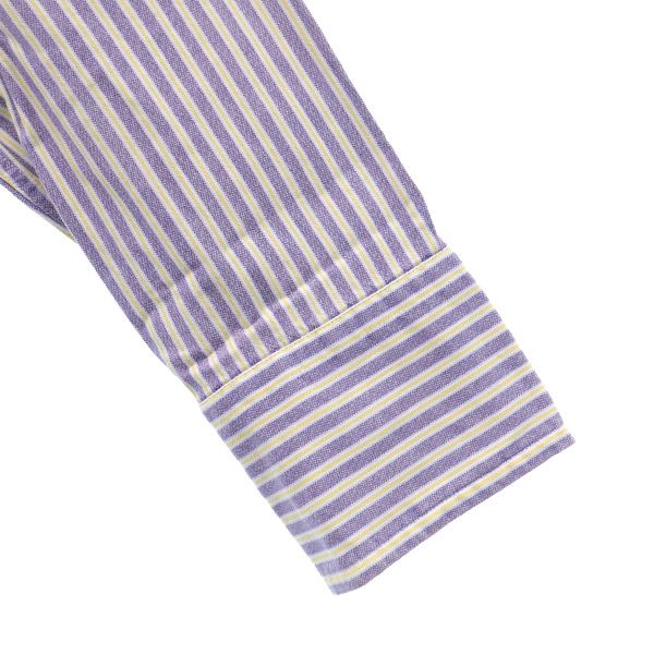 BEAMS PLUS ビームスプラス ロバートフリードマンコラボ ストライプ 長袖 ボタンダウンシャツ S イエロー×パープル ROBERT FRIEDMAN メンズ