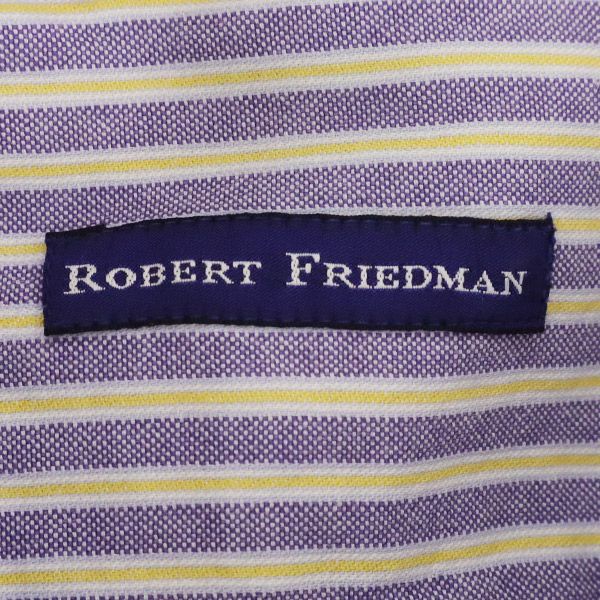 BEAMS PLUS ビームスプラス ロバートフリードマンコラボ ストライプ 長袖 ボタンダウンシャツ S イエロー×パープル ROBERT FRIEDMAN メンズ