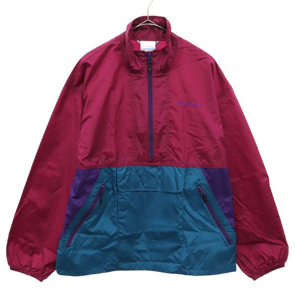 Columbia コロンビア ワンポイント刺繍 ナイロンジャケット M レッド×ブルー アウトドア メンズ